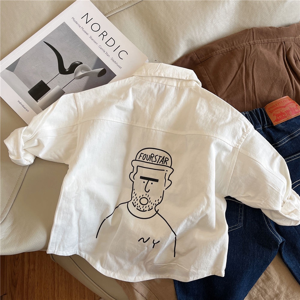 Áo Thun Tay Dài Cổ Tròn Chất Liệu Cotton Màu Trắng Thời Trang Xuân Thu Cho Bé Trai