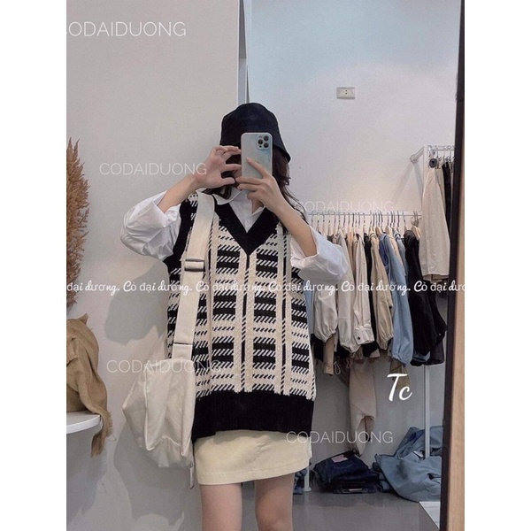 Sét áo gile kẻ + sơ mi tay lỡ TC6