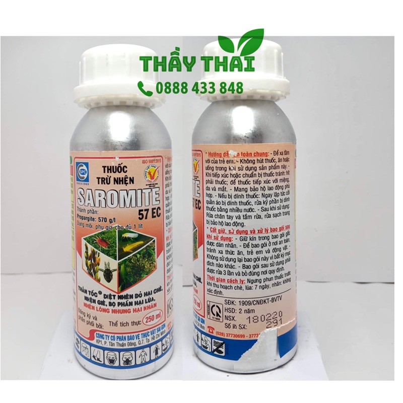 Saromite 57EC 500ml [ĐẶC TRỊ NHỆN KHÁNG THUỐC] Thuốc đặc trị nhện đỏ, nhện gié, nhện lông nhung, bọ phấn