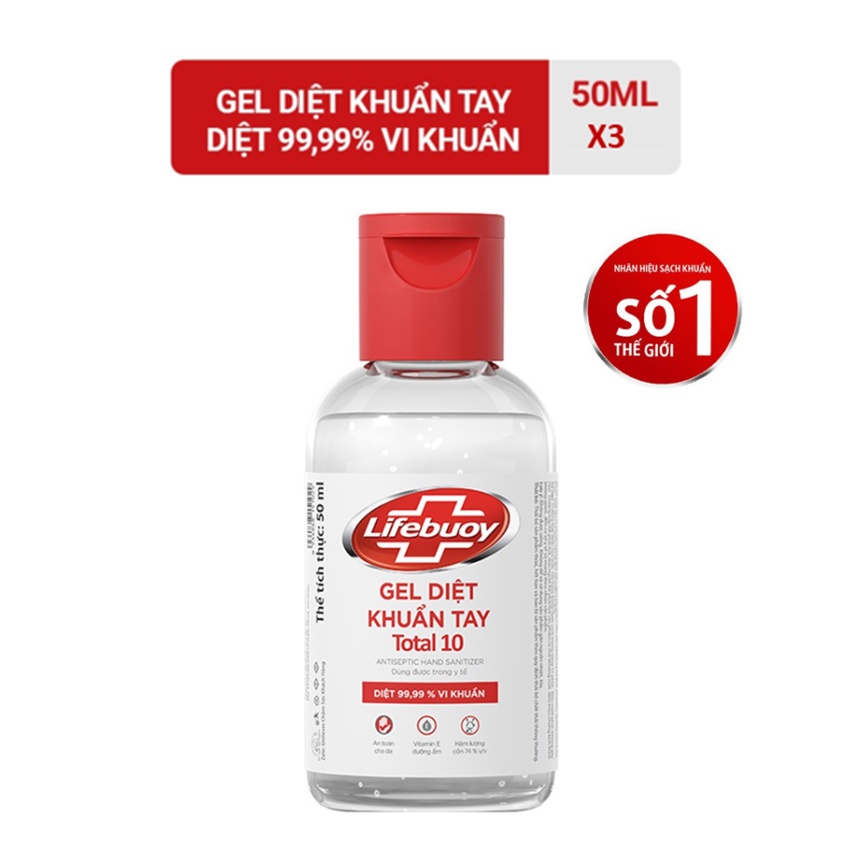 Combo 3 Gel diệt khuẩn tay Lifebuoy Total10 50ml/ chai