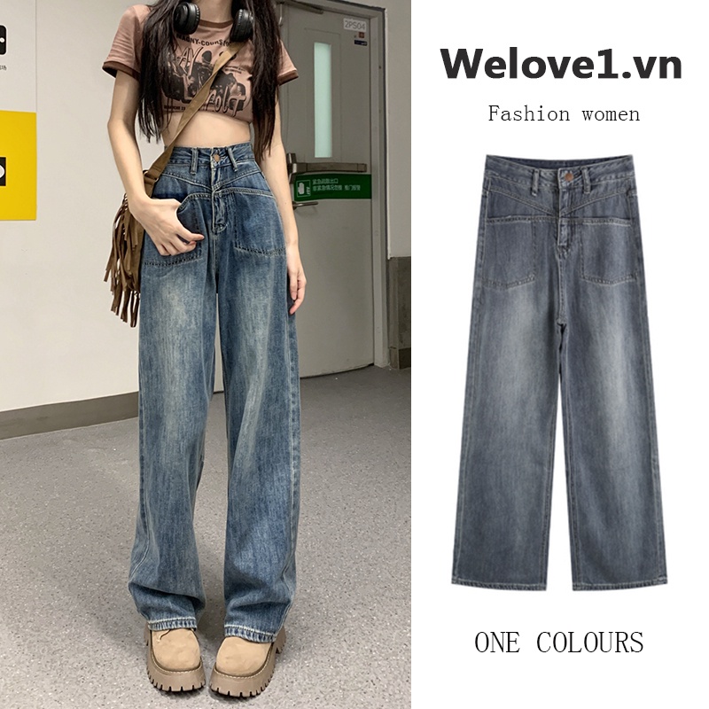 Quần Jean Ống Rộng Lưng Cao Phong Cách retro Mùa Thu Mới 2022