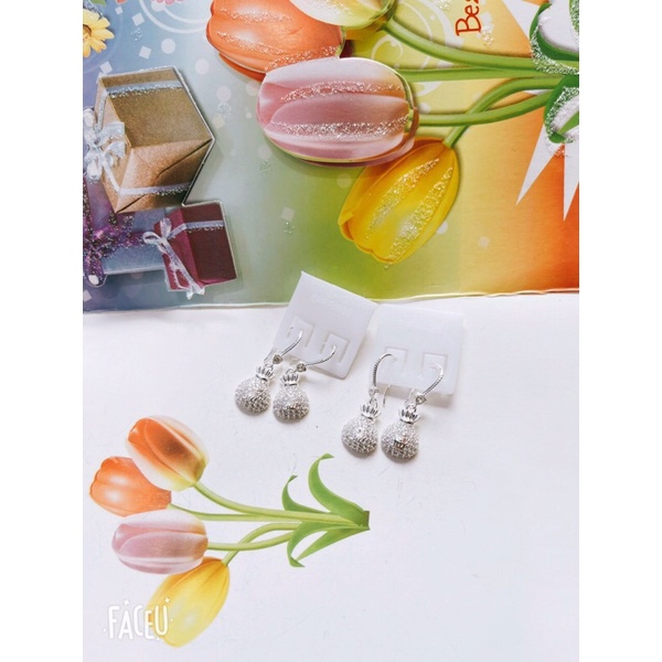 Khuyên tai treo túi tiền cỏ 4 lá bạc ta