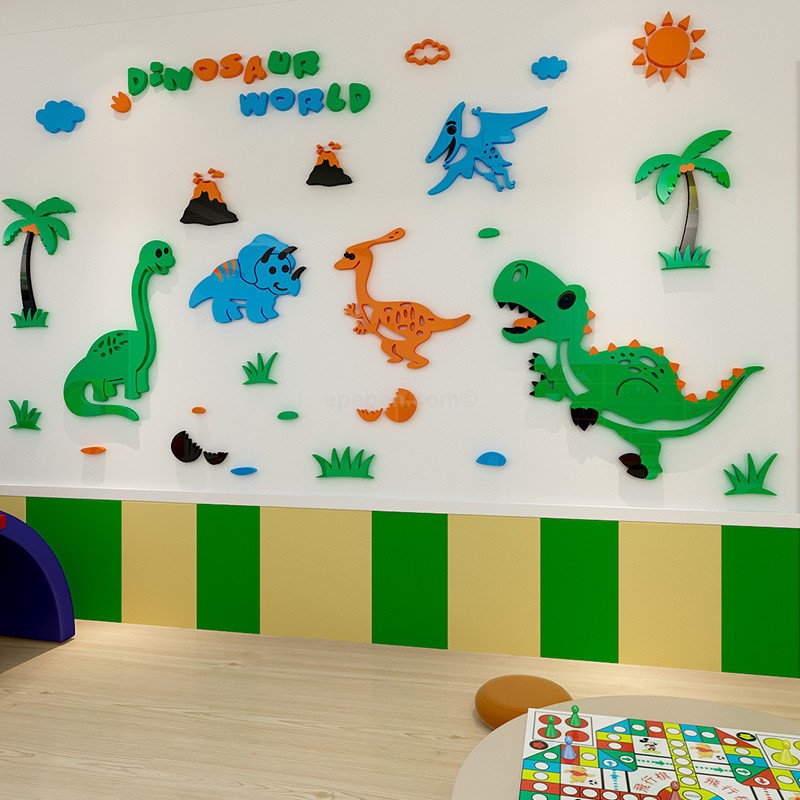 Tranh dán tường mica 3d decor khổ lớn khủng long trang trí mầm non, phòng cho bé Nhiều Size - EPeBen