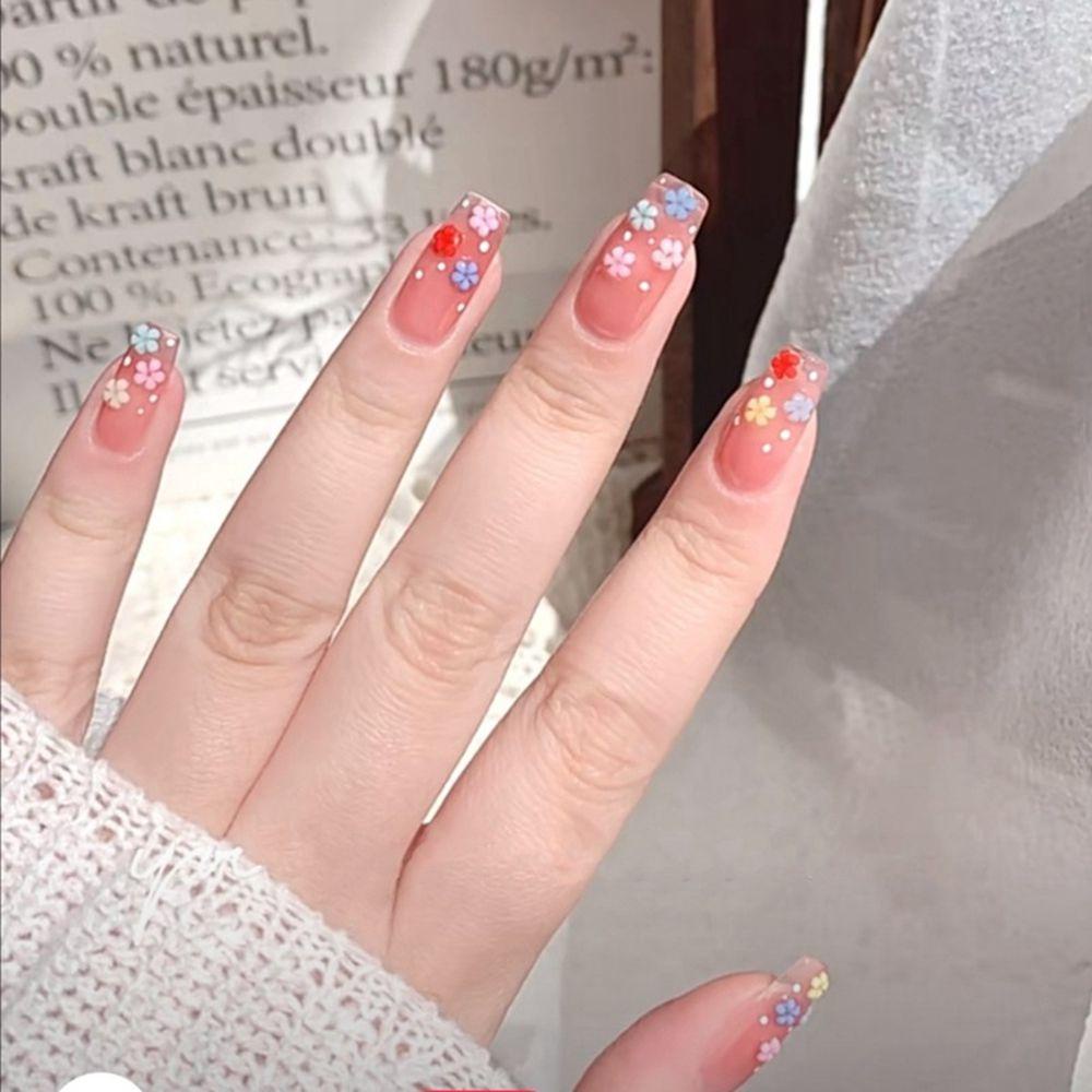 Hộp 1 24 Móng Tay Giả Múa Ba Lê Che Phủ Toàn Diện Họa Tiết Hoa Ngôi Sao Lấp Lánh