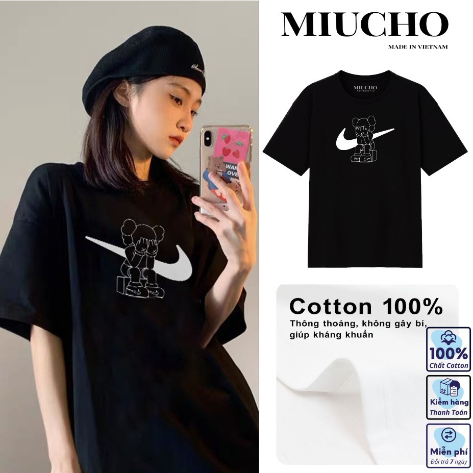 Áo thun trắng trơn tay lỡ form rộng đẹp oversize, áo phông trắng nữ tay lỡ hàn quốc cotton AT061 Miucho in hình