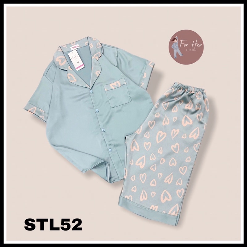 Bộ Pijama ngố Pizama quần lửng hoạ tiết hình tim cực xinh | BigBuy360 - bigbuy360.vn