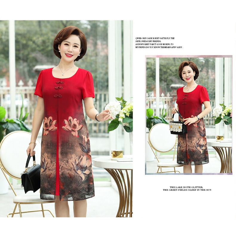 Đầm Dự Tiệc Dáng Suông Màu Đỏ Xanh Lá Kiểu Dáng Sang Trọng Cho Phụ Nữ Trung Niên