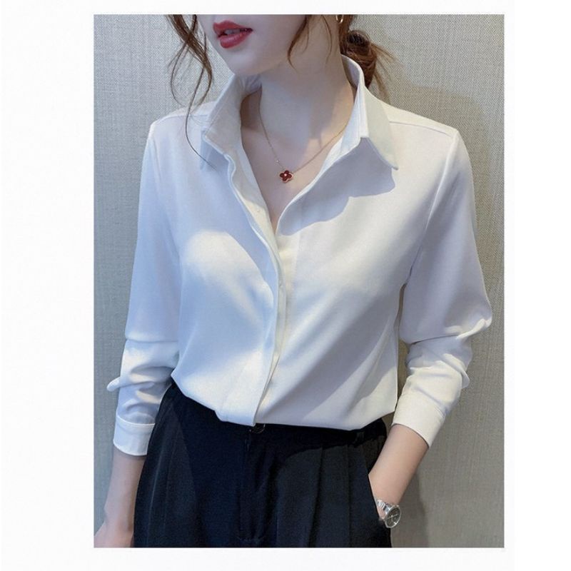 Áo sơ mi nữ Maika form rộng dài tay màu trắng lụa hàn mát mịn phong cách Ulzzang Hàn Quốc Your Love Shop