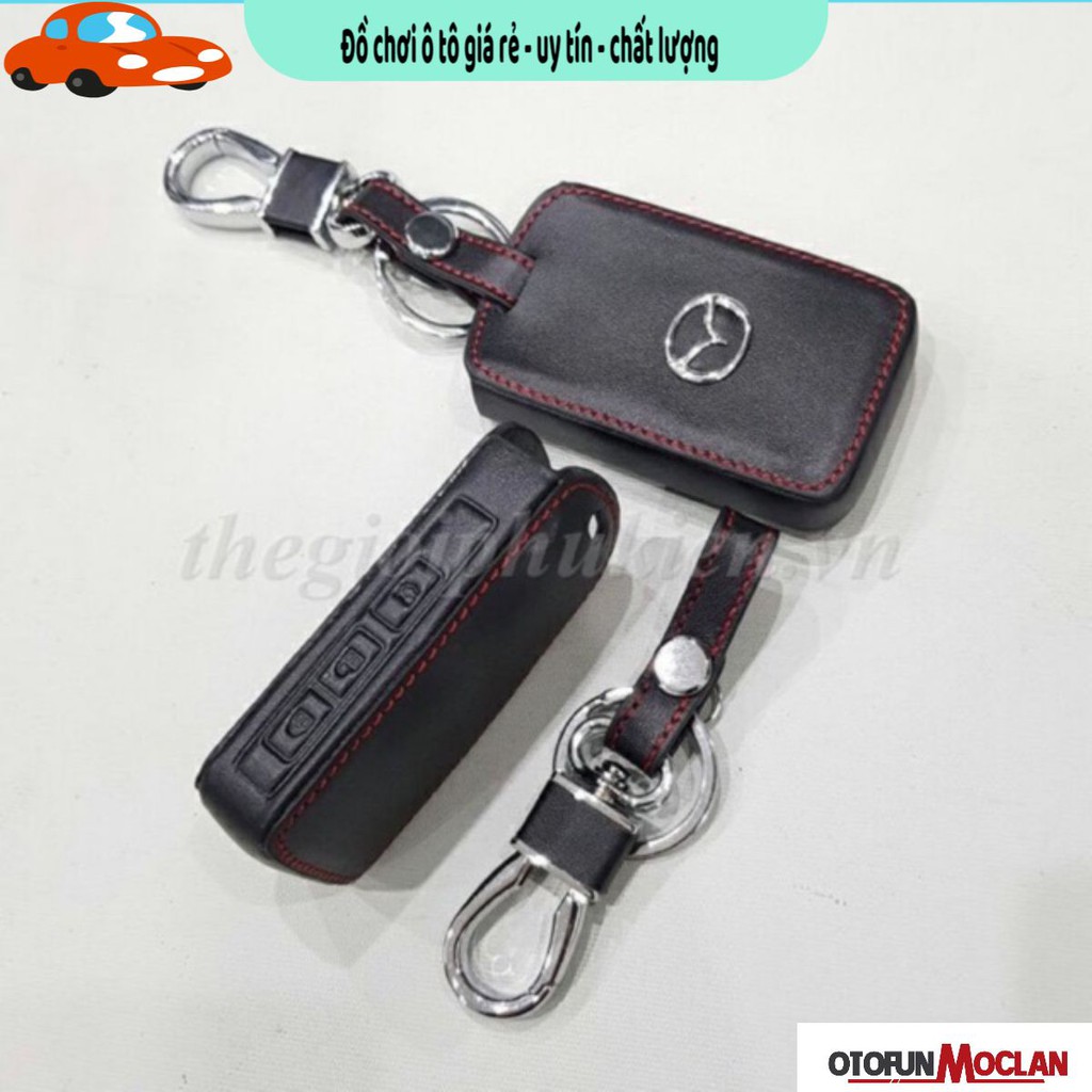Bao da chìa khoá mazda 3 all new 2020 - ốp khoá da mazda nút viền bản vuông