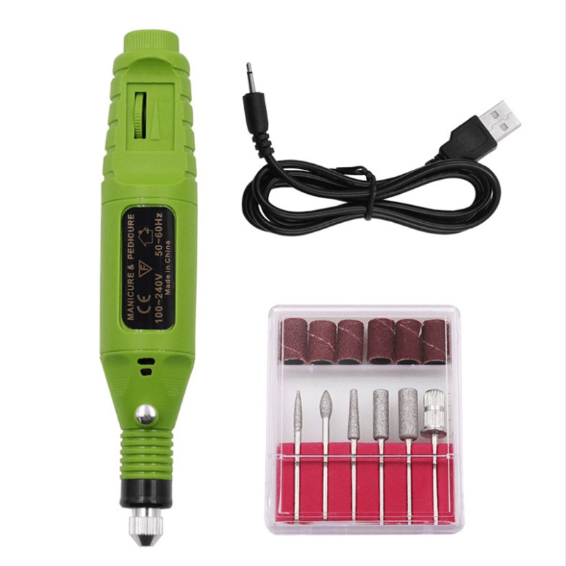 Bút Khoan Điện USB Kèm 6 Vòng Dây Cát Đánh Bóng Tẩy Tế Bào Chết Cho Móng Tay