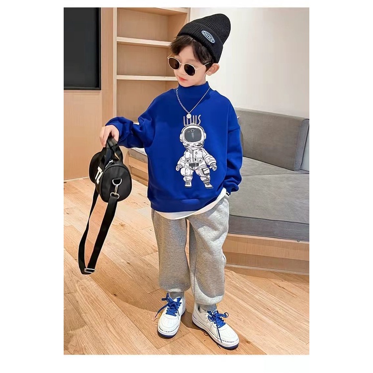 Áo thun tay dài cổ cao lót nhung giữ ấm thời trang thu đông dành cho bé trai