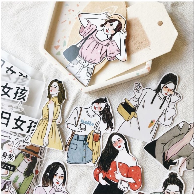 Krisna.room ♡ Jenny Studio- Set gồm 20 hình sticker cô gái mùa hè trang trí sổ