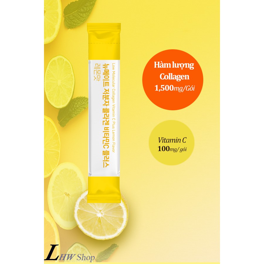 Collagen HÀN QUỐC CHÍNH HÃNG 1500mg x 30 gói (Powder - Bột) Vitamin C hương chanh (lemon) - Hiệu Numate Hộp 30 gói