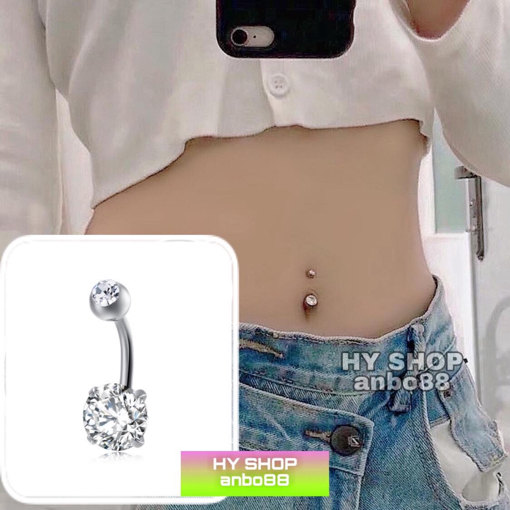 Khuyên rốn đính kim 2 đầu bi tròn không gỉ