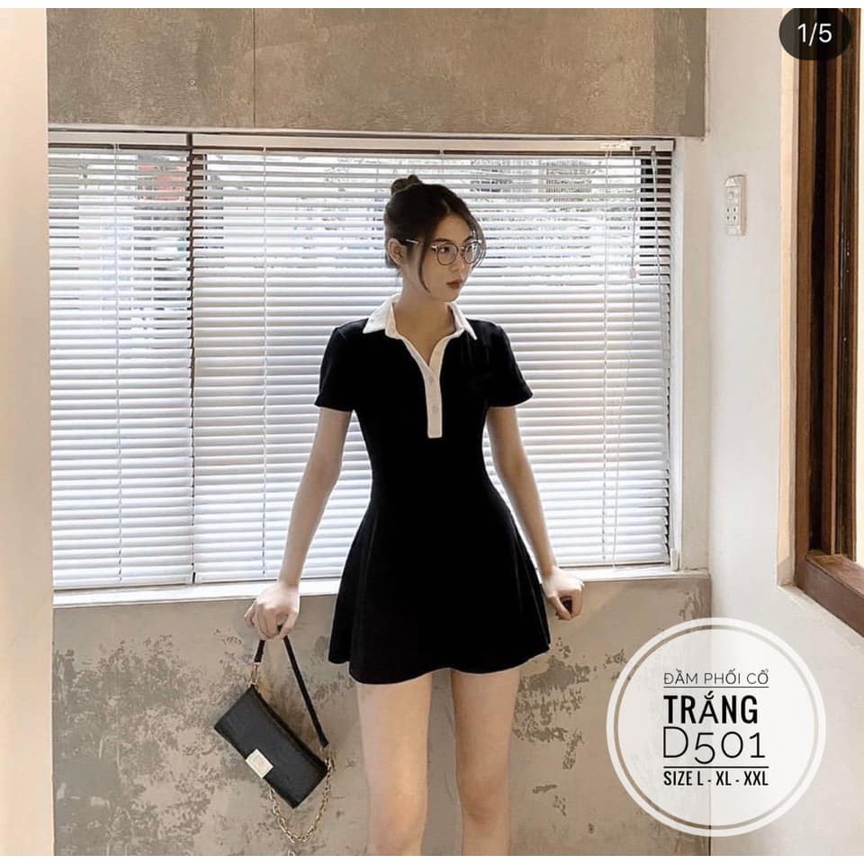 SẴN HÀNG (CÓ ẢNH THẬT) BIGSIZE Đầm thun polo phối trụ cổ dán xoè