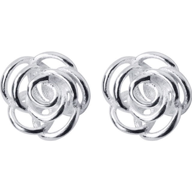 Khuyên tai bạc Ý s925 hoa hồng trắng E3578 - AROCH Jewelry