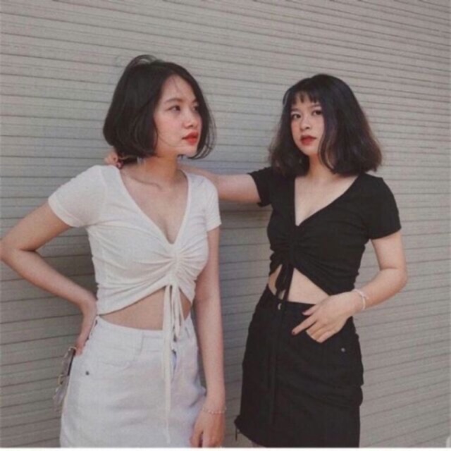 ÁO CROPTOP RÚT DÂY TAY NGẮN