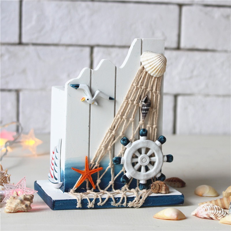 Hộp bút giỏ để bút trang trí lưới hình chữ nhật 15cm  - Decor đồ trang trí theo phong cách biển Địa Trung Hải
