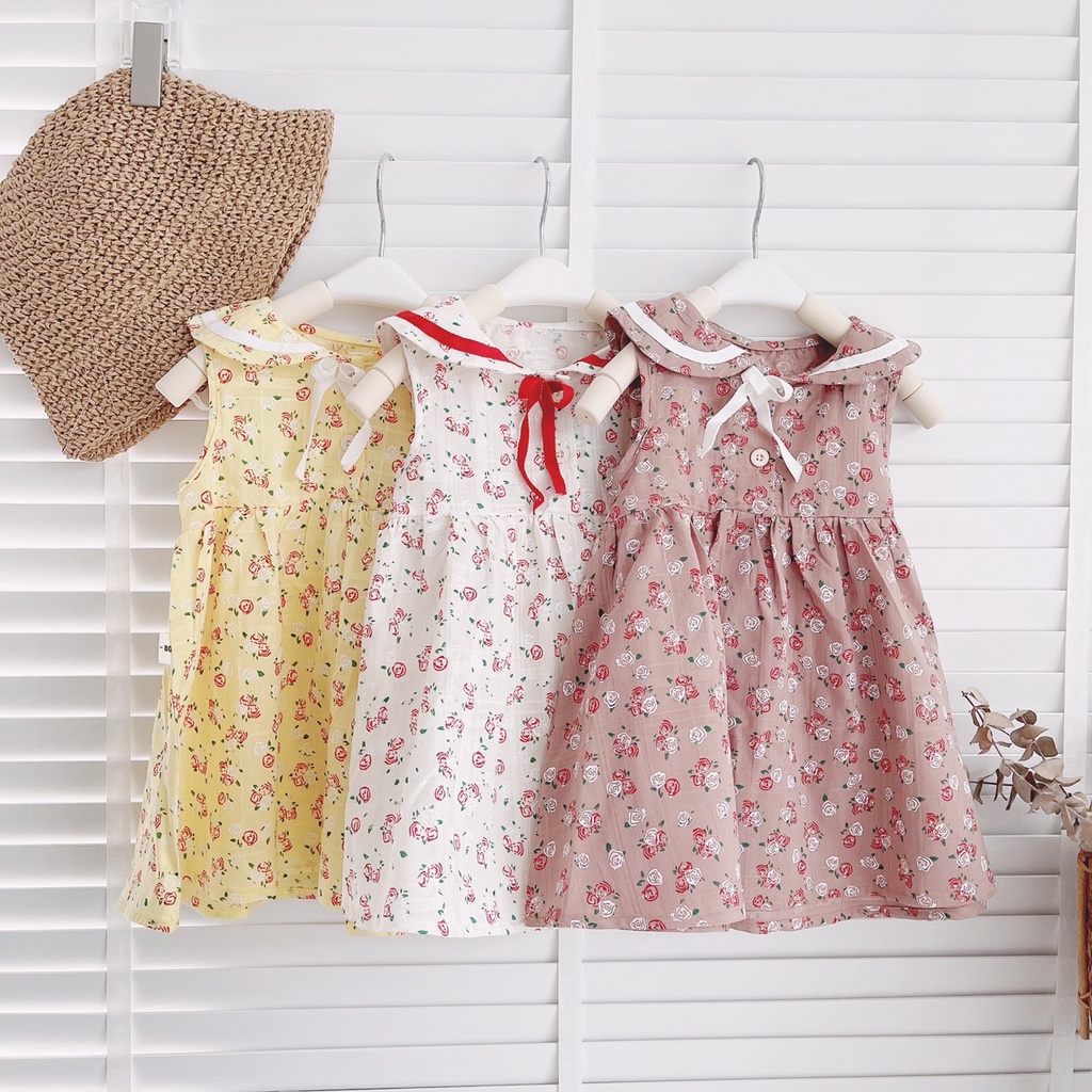 Váy cổ sen hoa nhí nơ cổ bé gái sz 10-25kg