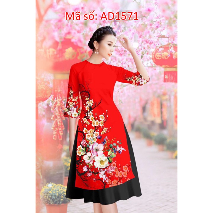 ⚡️ có big size 3XL ⚡️ AD1571 SET  ÁO DÀI CÁCH TÂN  GẤM IN 3D HOA ĐÀO TẾT KÈM VÁY