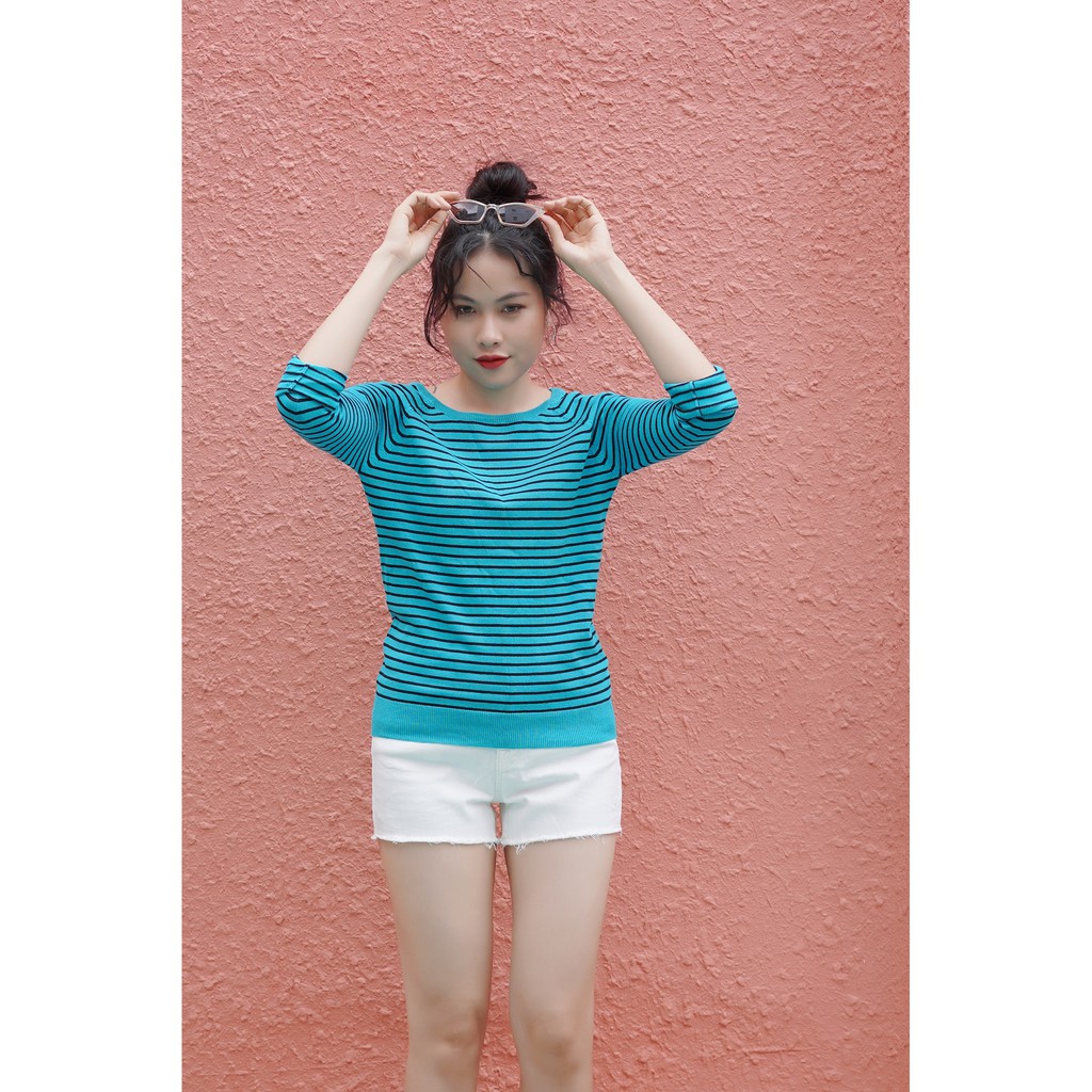 Áo Len Sọc Nhí Cổ Tròn Tay Dài Bo Chun Ngân Roxy | BigBuy360 - bigbuy360.vn