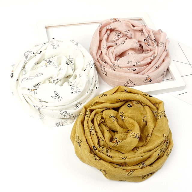 Khăn quàng cổ xô đũi cho bé họa tiết thỏ con ngộ nghĩnh, nhiều màu sắc, kích thước 140 x 30 cm