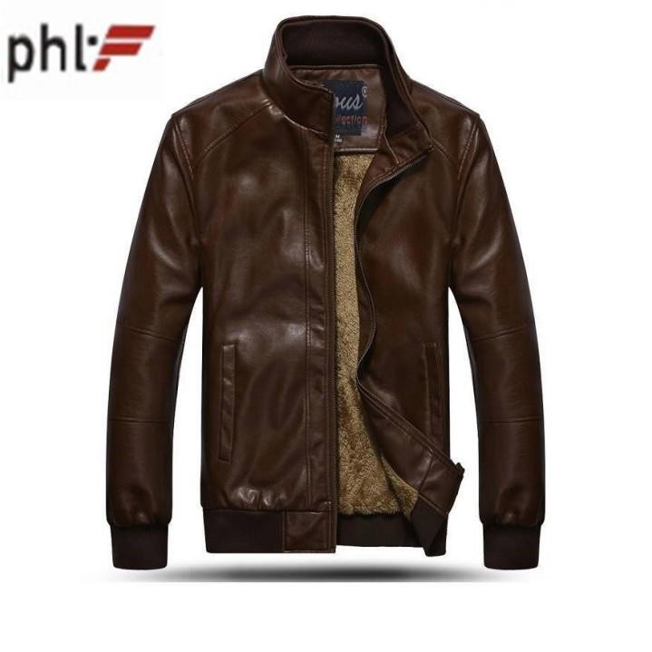 Áo Khoác da nam lót lông thu đông PHLfashion AK559 Nâu - Đen ✅