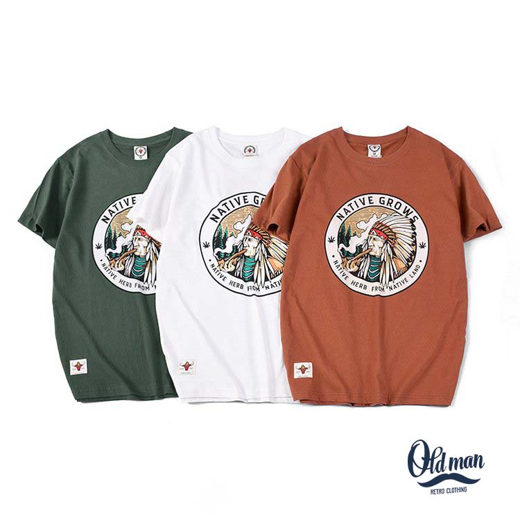 Áo Thun In Vintage Bộ Lạc, Áo Phông Retro Nam Cổ Tròn Cổ Điển Cotton Thoáng Mát, Vải Mịn, Phong Cách Amekaji OLDMAN | BigBuy360 - bigbuy360.vn