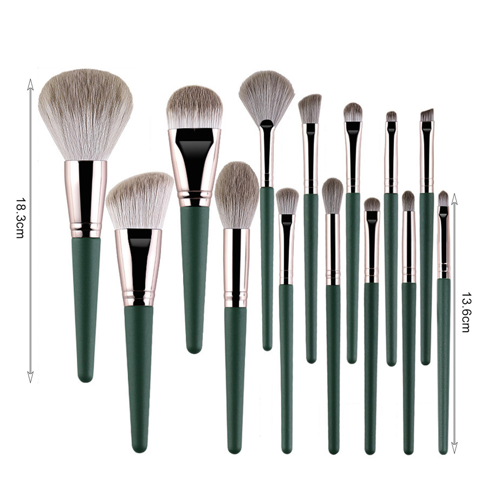 CODseller 14Pcs/Set Makeup Brush Soft Hair Uniform Shading With Storage Bag Green Cloud Makeup Brush Set for Beauty