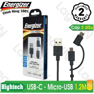  Cáp sạc 2 cổng Energizer HT USB Type-C & Micro-USB dài 1.2m - C11UBX2CFBK4 (Đen)
