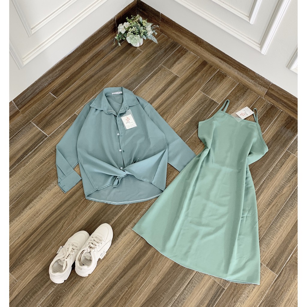 Sét 2 Món Áo Sơ Mi Khoác Thụng Mix Váy Maxi 2 Dây Xuông - TT105051 | BigBuy360 - bigbuy360.vn