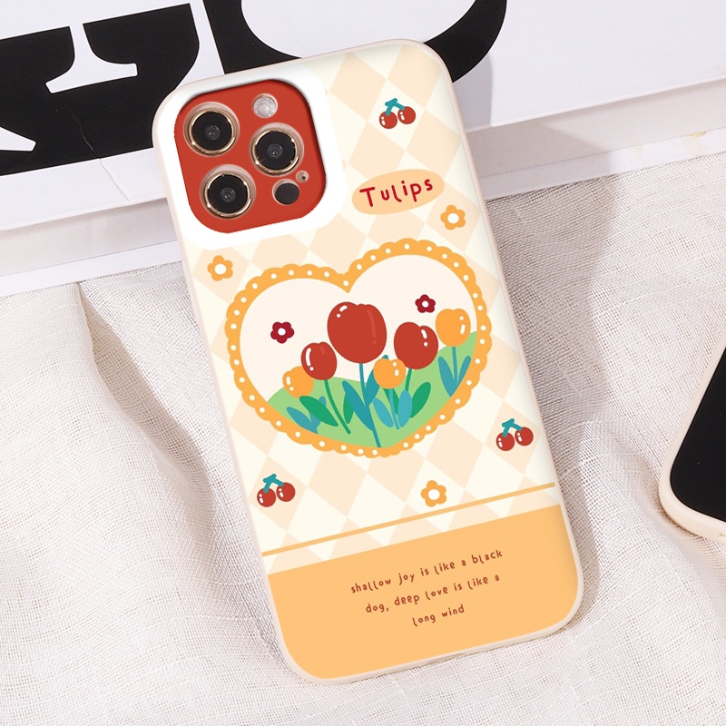 Ốp iphone - Ốp lưng iphone cạnh vuông viền camera Tulip trái tim dành cho ip 6 đến 14promax - ng095