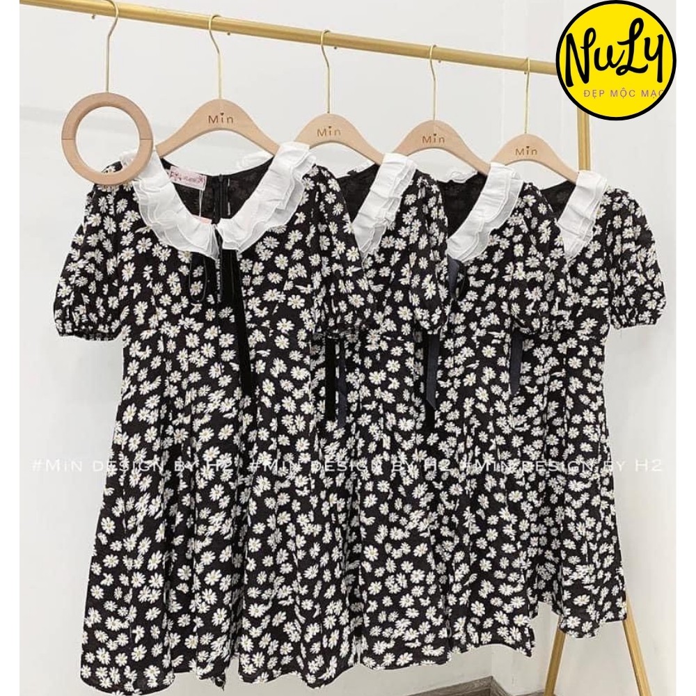 Váy Đầm Hoa Cúc Cổ Ren Tay Ngắn Dáng Dài Xòe,Váy Thiết Kế Hotrend Phong Cách Hàn Quốc Freesize<70kg | BigBuy360 - bigbuy360.vn
