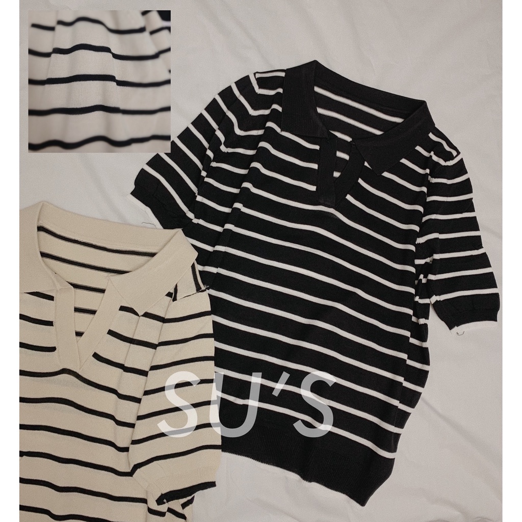 Áo len polo cổ V kẻ ngang A1949 SUSTORE | BigBuy360 - bigbuy360.vn