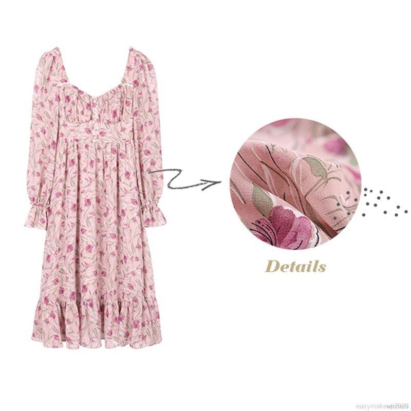 Đầm Tay Dài Cổ Vuông Họa Tiết Hoa Phong Cách Retro Hàn Quốc | BigBuy360 - bigbuy360.vn