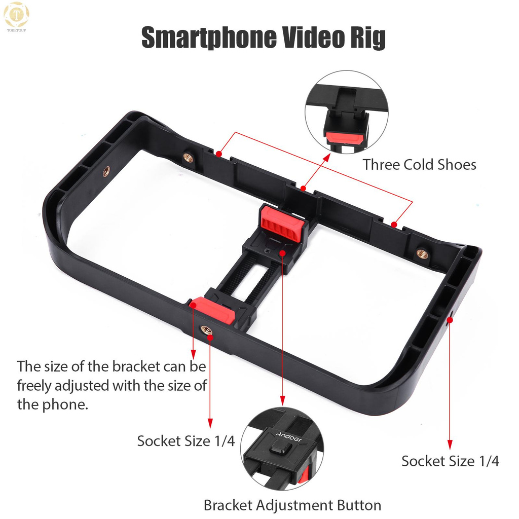 Shipped within 12 hours】 Andoer Smartphone Video Rig Kit Including Smartphone Cage with 3 Cold Shoe Mounts + Mini LED Video Lights + Microphone with Shock Mount Wind Screen + Desktop Tripod Stand + Remote Shutter for Vlog Video Recording Live Stream [TO]