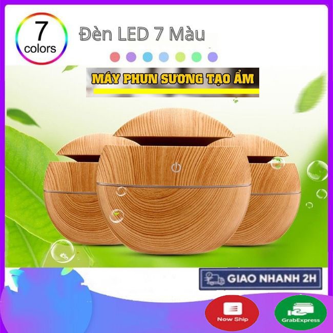 Máy phun sương khuếch tán tinh dầu, máy phun sương Mini Humdifier vân ỗ sang trong đèn led 7 màu