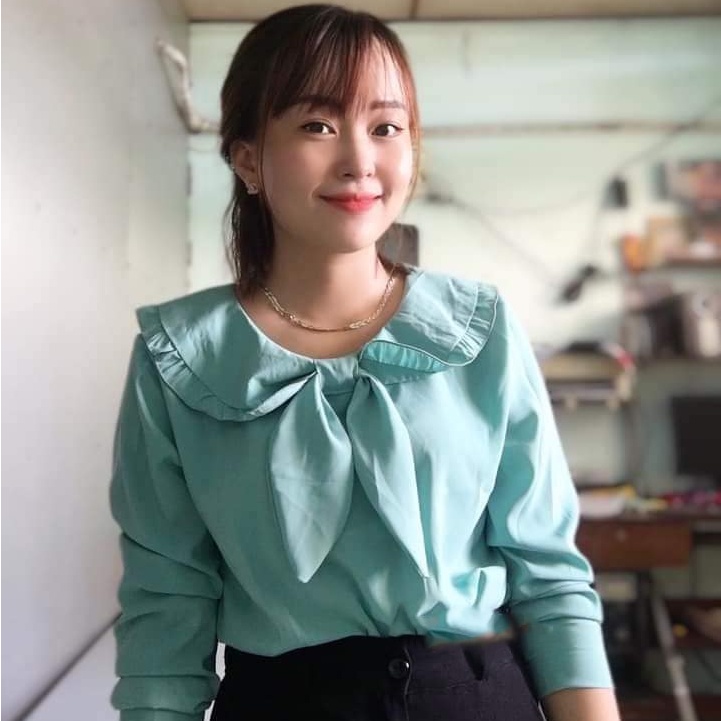 ÁO SƠ MI VOAN NỮ KHĂN QUÀNG XANH AM12