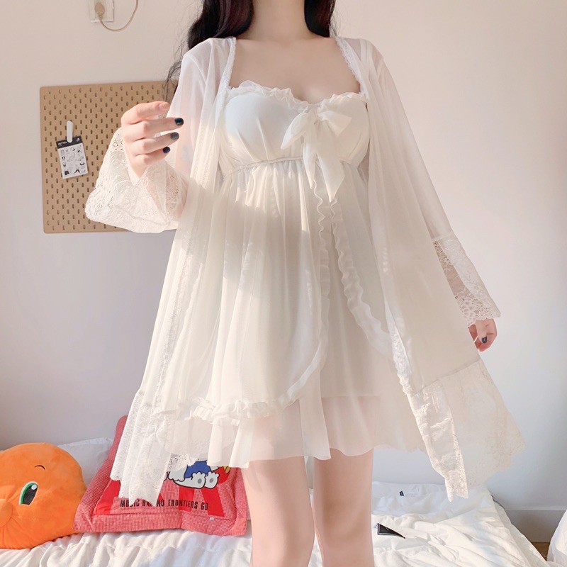 set choàng trắng + váy trắng công chúa lưới cao cấp quảng châu