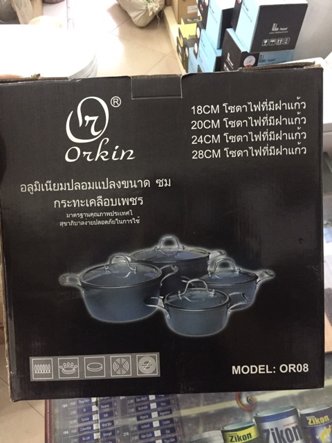 Bộ nồi từ nhập khẩu Thái Lan Orkin 4 chiếc 18, 20, 24, 28cm, bảo hành 12 tháng, thân nhôm đúc, phủ chống dính nano