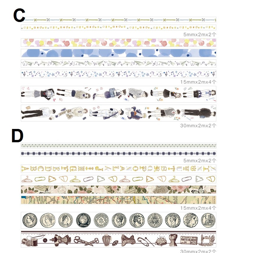 Set 8 Cuộn Băng Dính Washi Tape Trang Trí Scrapbook, Planner