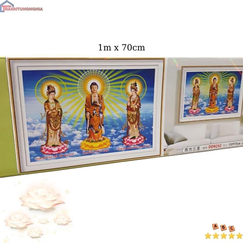 Tranh Đính Đá TAM THẾ PHẬT (ĐÁ ABC CAO CẤP). Kích Thước: 1m x 70cm