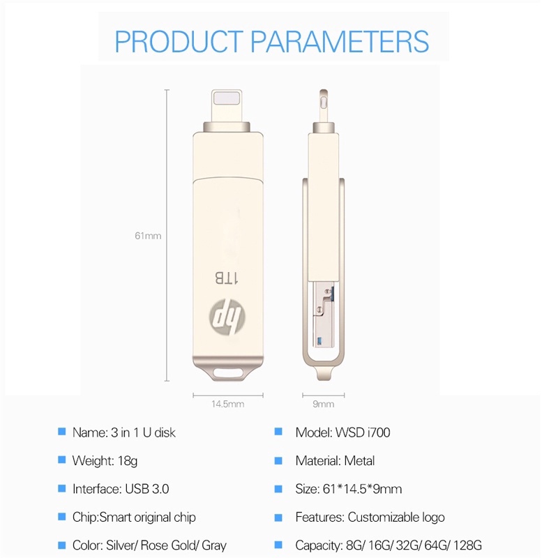 Ổ Đĩa usb 3.0 Tốc Độ Cao 1TB 128GB 512GB 256GB 64GB 32GB 3 Trong 1 ios iphone6 / 7 / 8 / X / XR / 11 / 12 / 13
