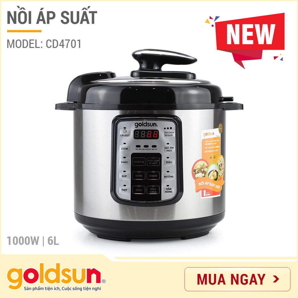 Nồi áp suất điện đa năng Goldsun CD4701 - 6L - Công suất 1000W