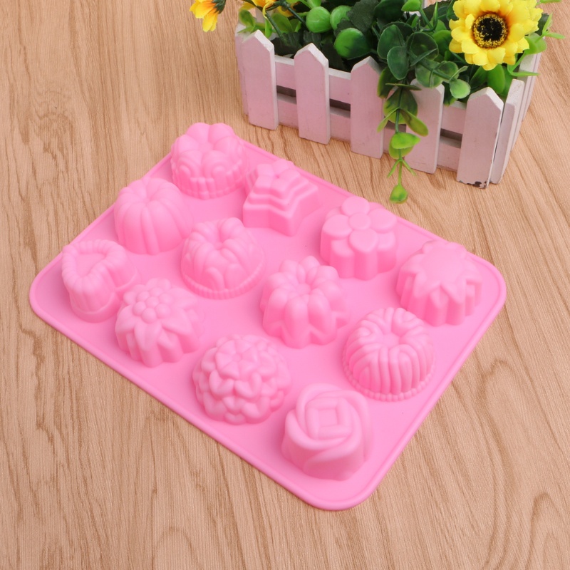 Khuôn Silicone Làm Thạch Rau Câu 12 Ngăn Tạo Hình Bông Hoa 3D DIY