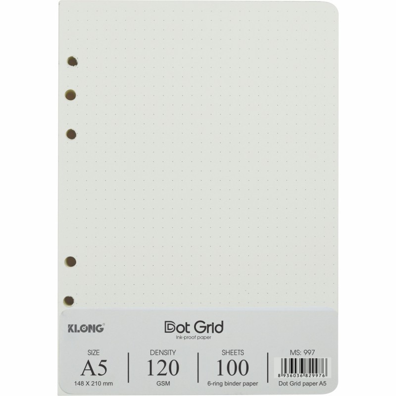 Ruột sổ còng Klong A5, B5 chấm dotgrid/ caro/ kẻ ngang, giấy refill binder thay thế tiện lợi