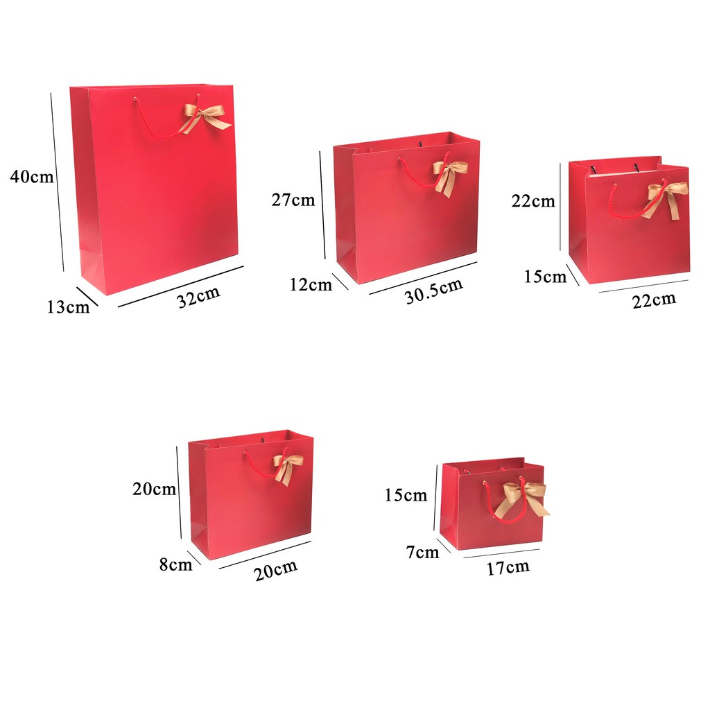 Túi giấy đựng quà màu đỏ có nơ chất liệu bìa cứng, túi quà cho nhiều dịp
