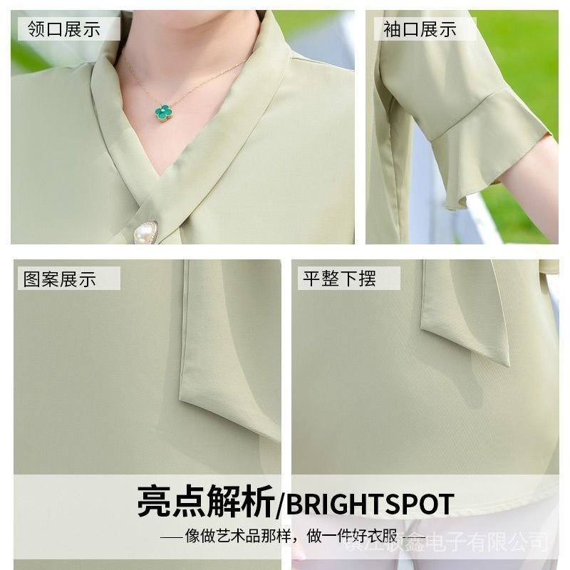 Áo Sơ Mi Chiffon Tay Ngắn Phong Cách Phương Tây Thời Trang Mùa Hè Cho Phụ Nữ Trung Niên 2021