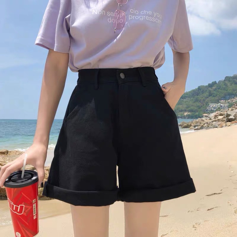 Quần short jean nữ Lylyshop, quần sooc đùi ống rộng chất bò mềm mịn | BigBuy360 - bigbuy360.vn