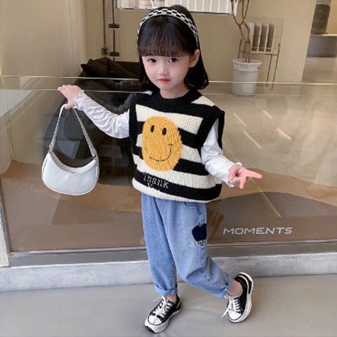 Áo Sweater Dệt Kim Không Tay Phong Cách Thời Trang Xuân Thu 2022 Mới Cho Bé Gái